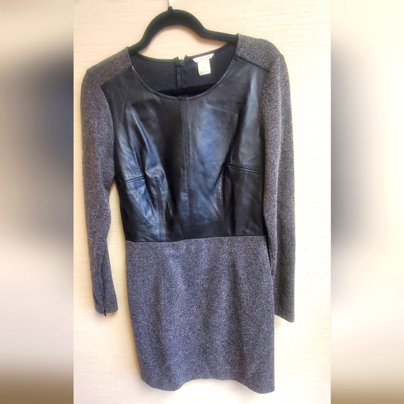 Club Monaco 100% real leather front black and mottled grey dress Size 10 - Picture 2 of 5